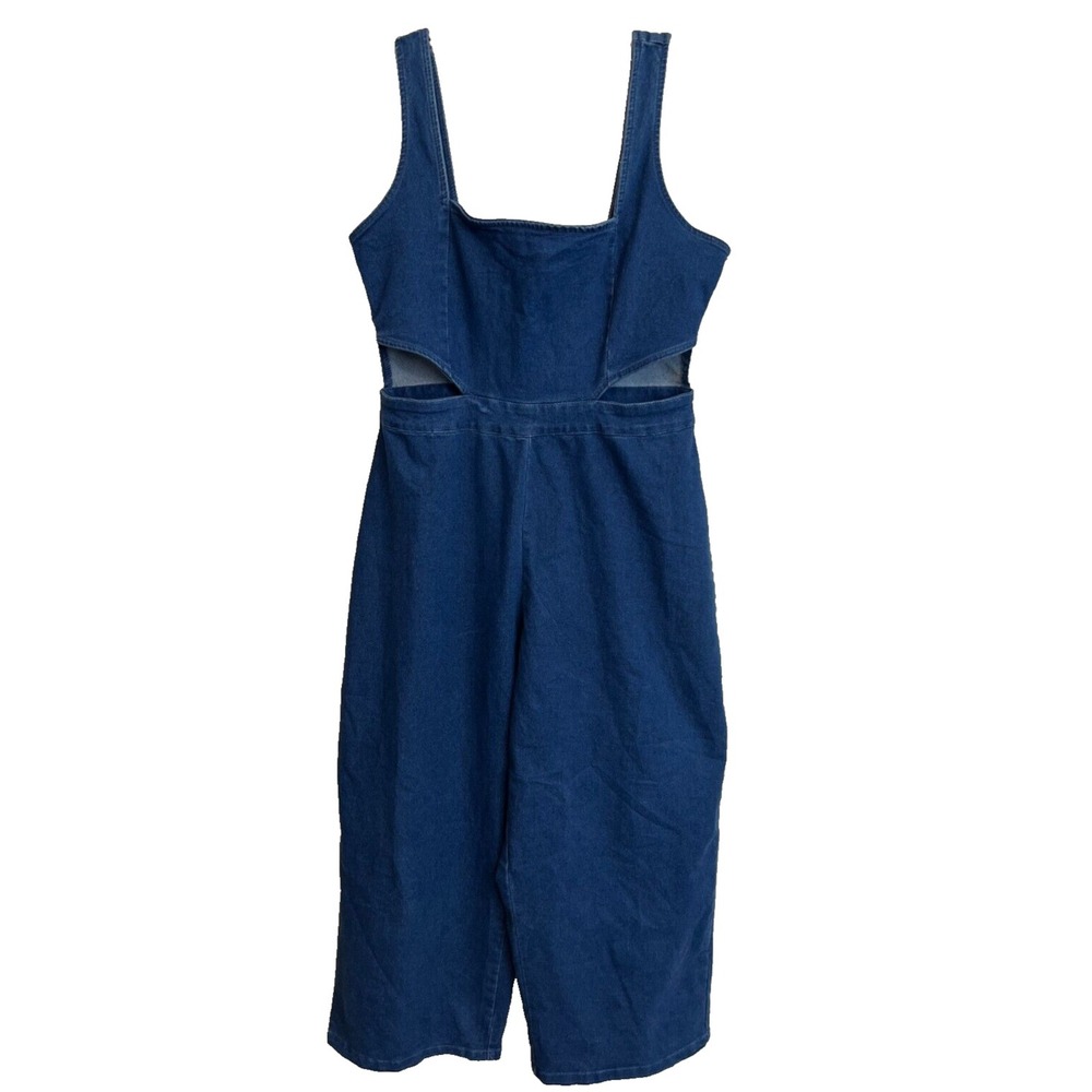 Derek Heart Harlee Cut-Out Jumpsuit Denim Size L Wide Leg Cropped